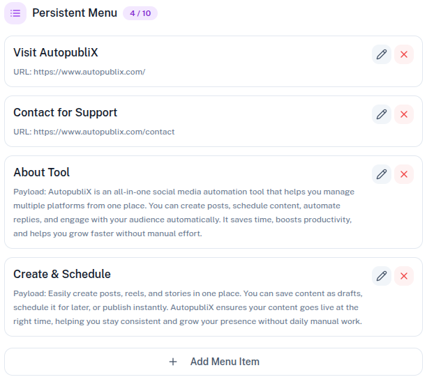 Persistent Menu Setup