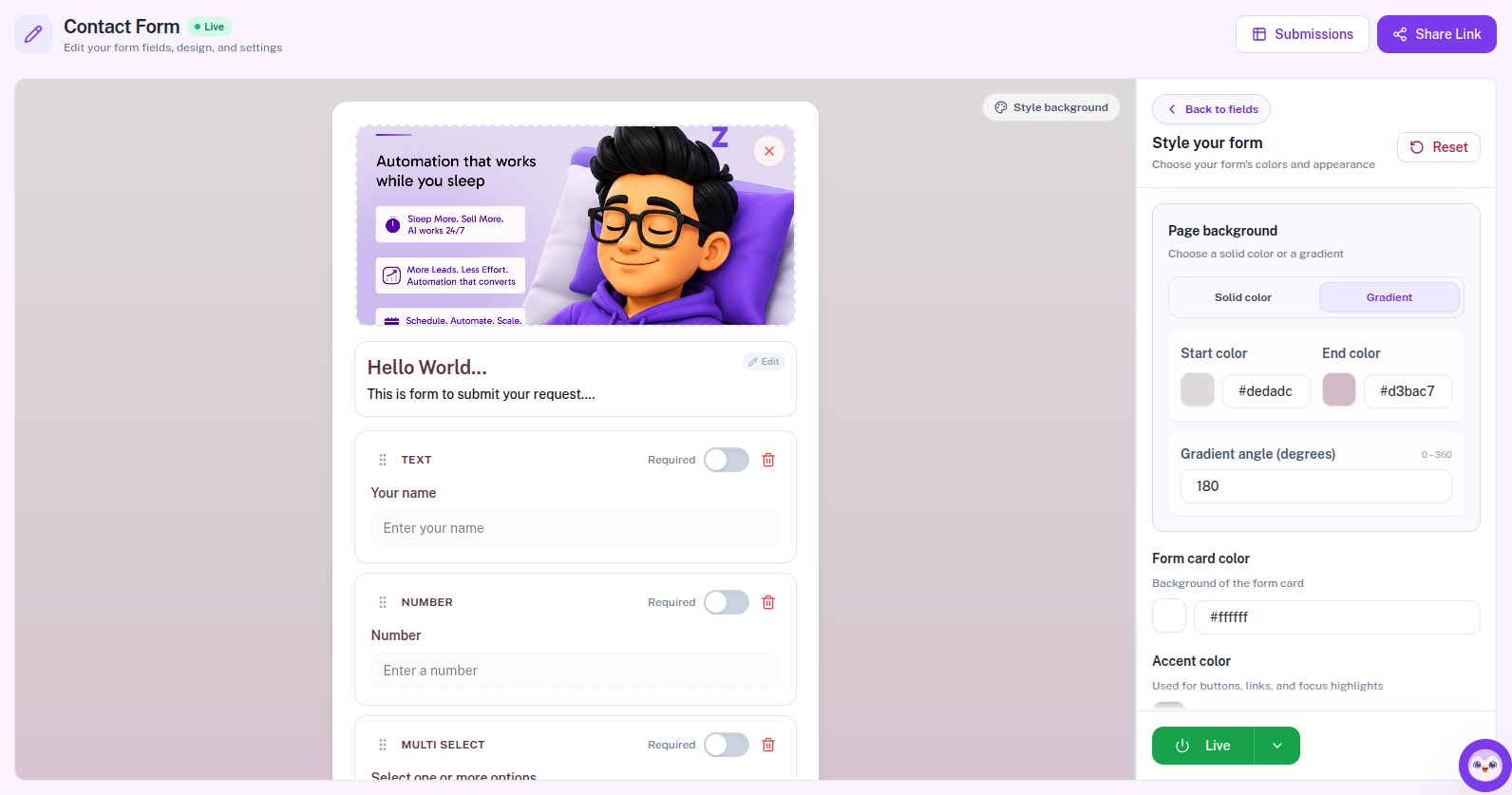 Style your form sidebar options
