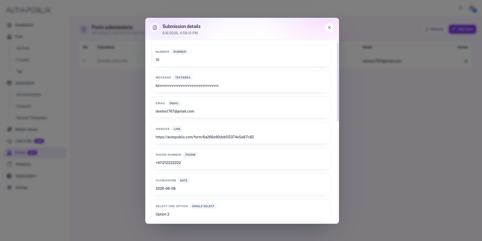Submission details modal