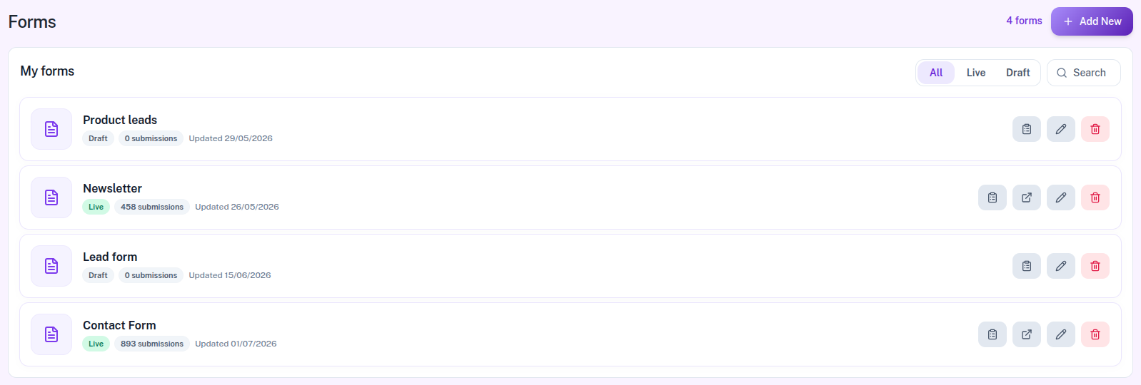 Forms dashboard with My forms list