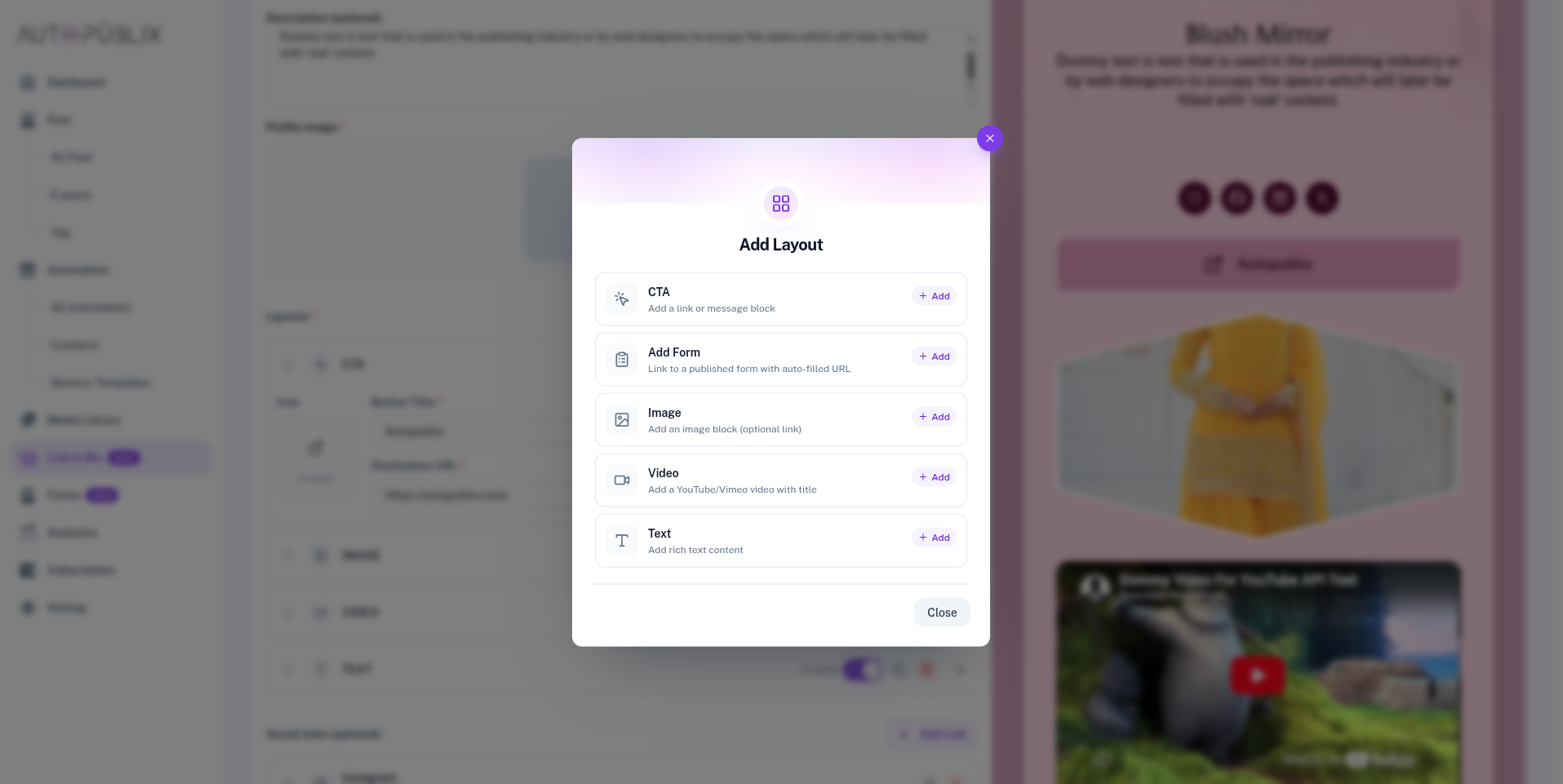 Add Layout options