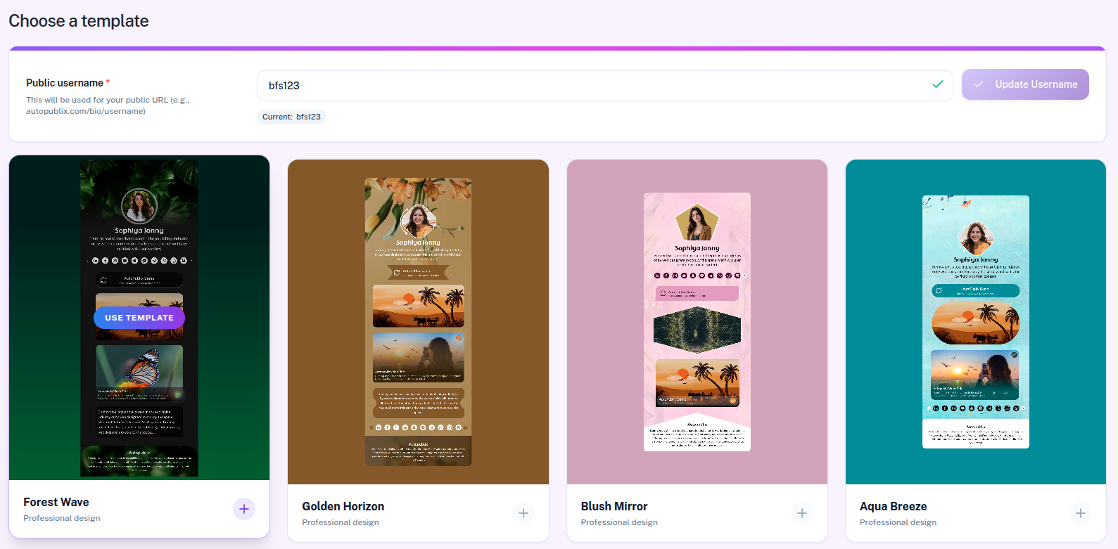 Choose a template and public username