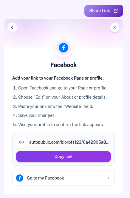 Share to Facebook instructions