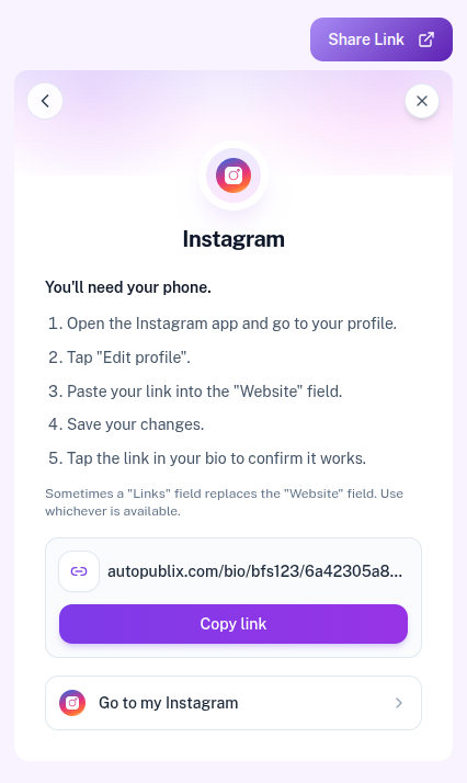 Share to Instagram instructions