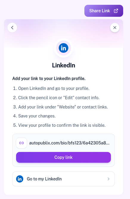 Share to LinkedIn instructions