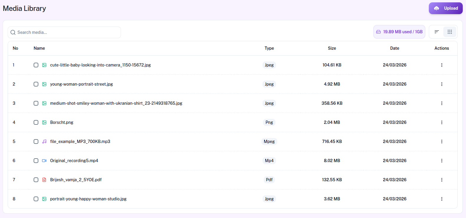 Media Library List View